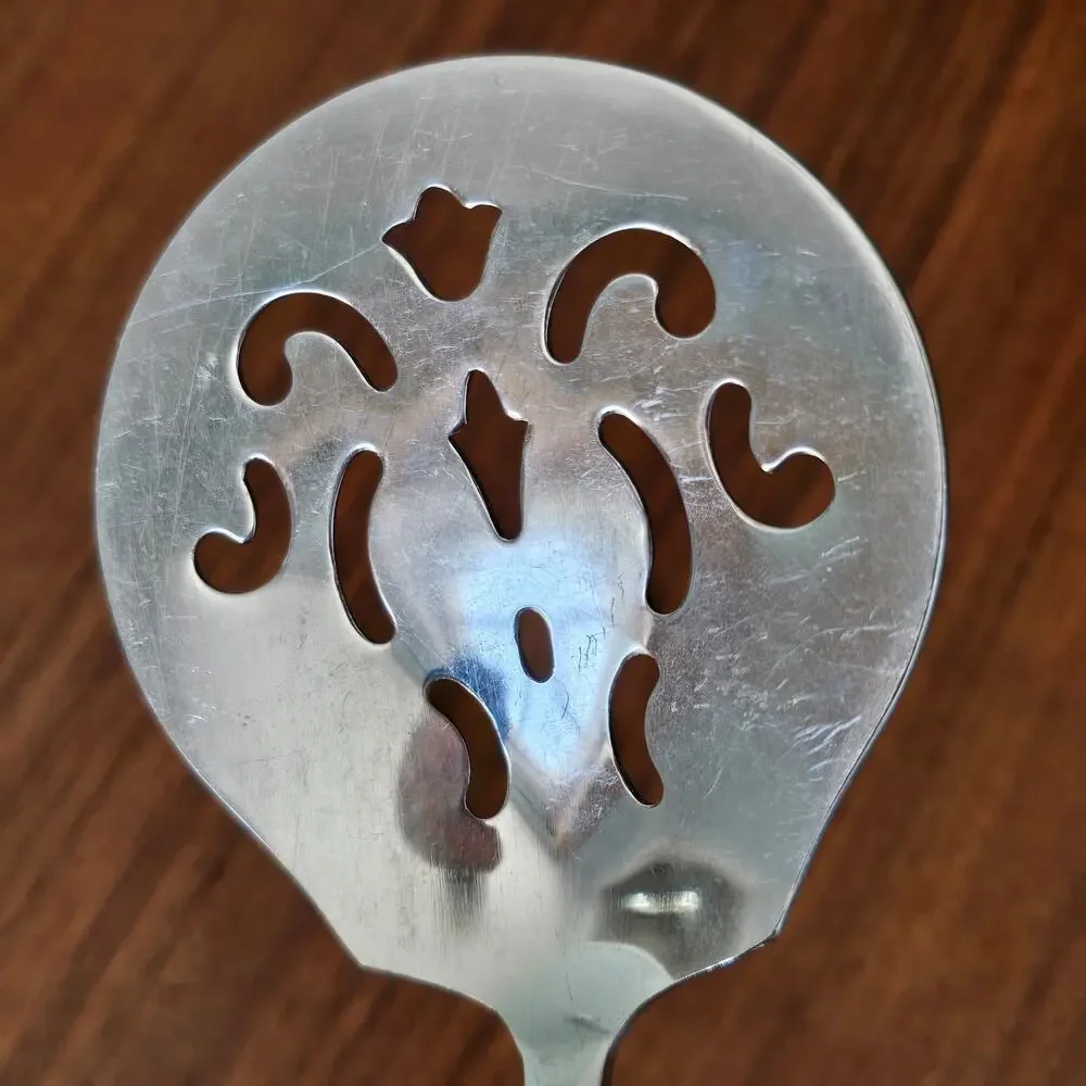Vintage National Silver Co Stainless Monarch Steel Slotted Serving Spoon Japan